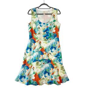 Sundance Silk Dress Women's 8 Multicolor Floral Colorful Flared Hem‎ Scoop Neck